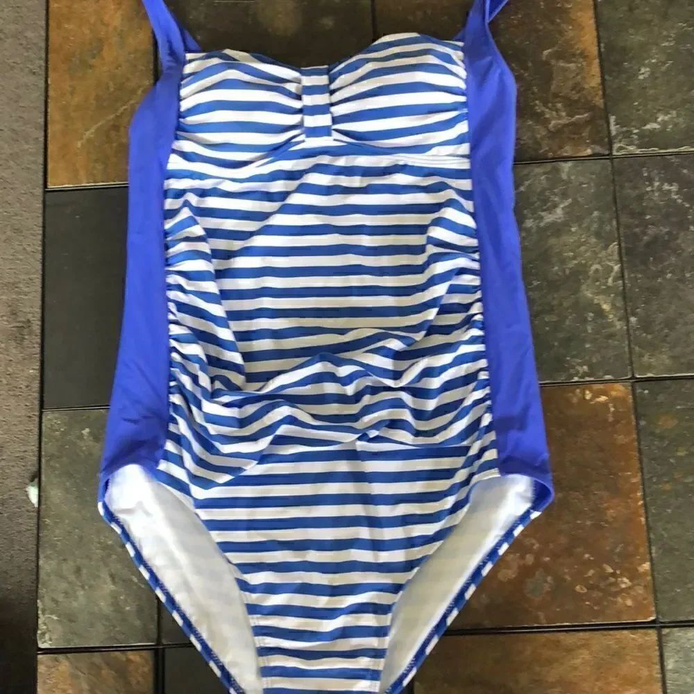 NWT Hello Summer Pin Up Stripe Swizzle Sheath 1pc MATERNITY swimsuit size large